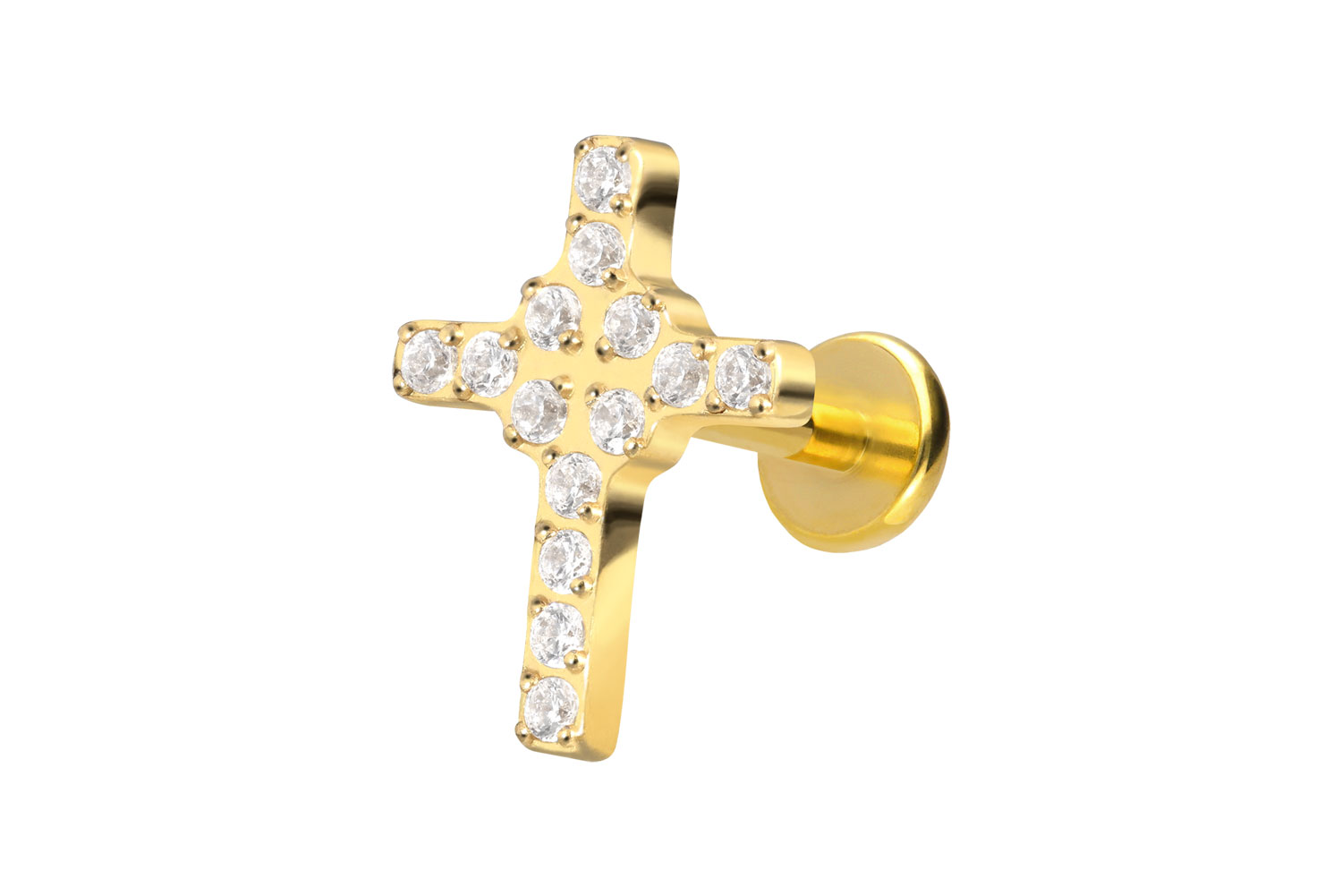 Titan Labret Piercing mit Push Fit KRISTALLKREUZ